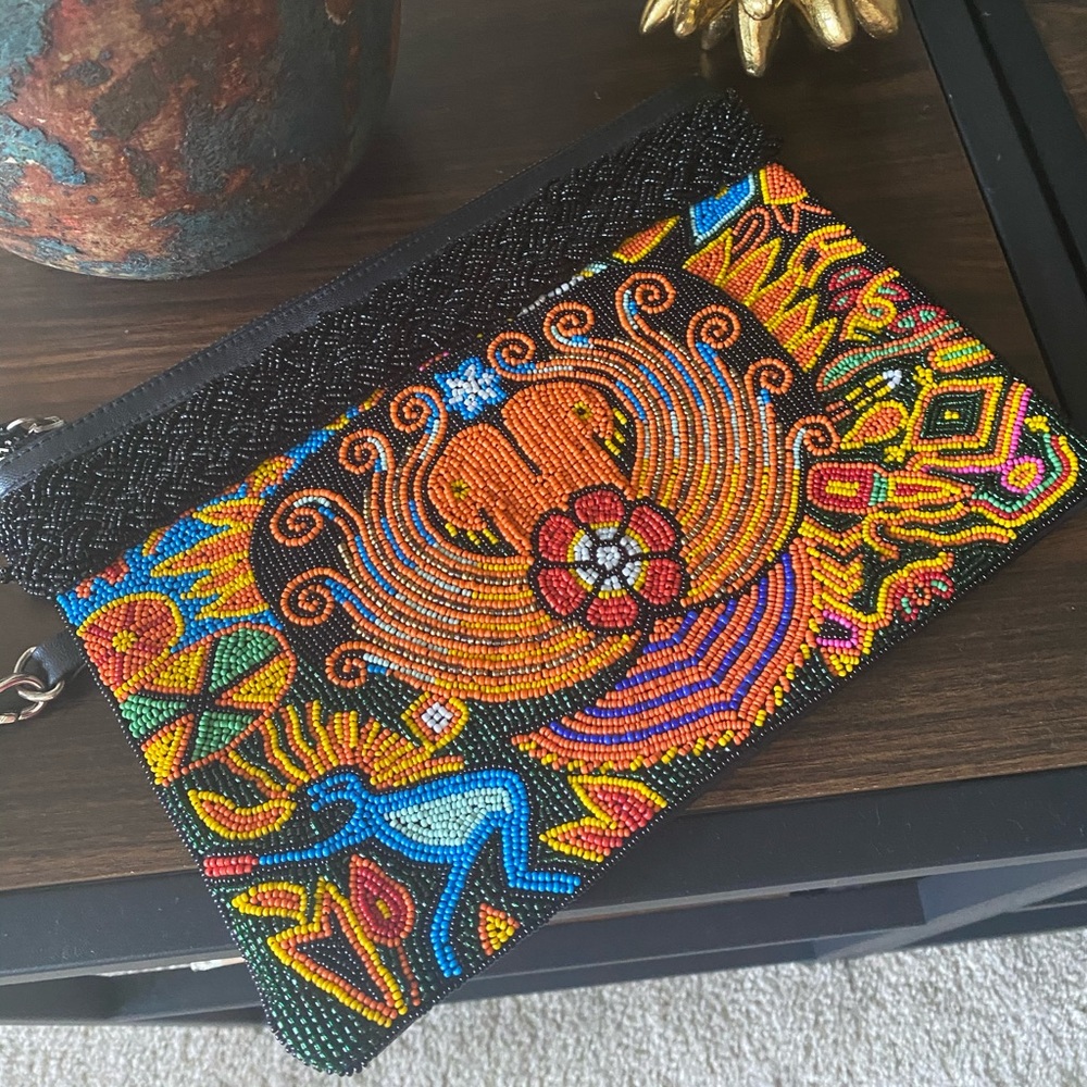 Bunai Hand Beaded Phoenix Vegan Leather Clutch